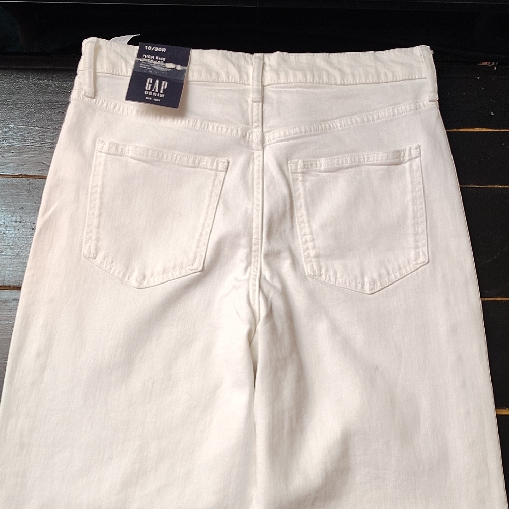 GAP WOMEN'S STUDDED WHITE HIGH RISE WIDE LEG DENIM - Picture 11 of 13
